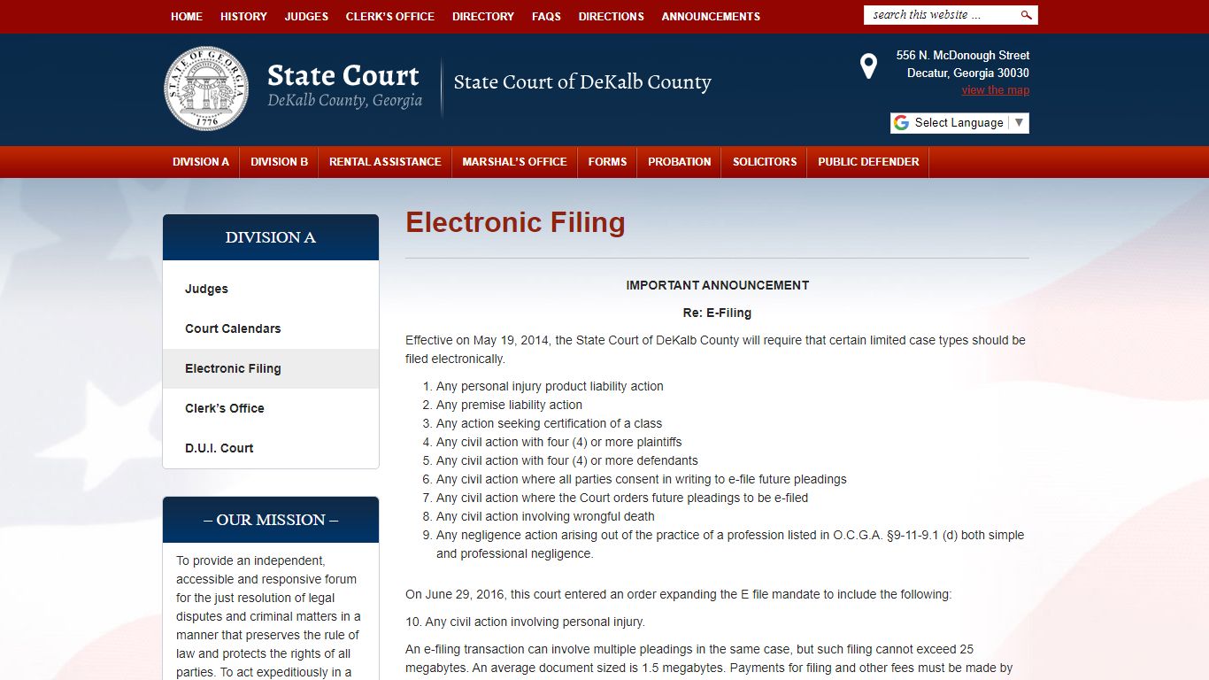 Electronic Filing - DeKalb County Georgia State Court